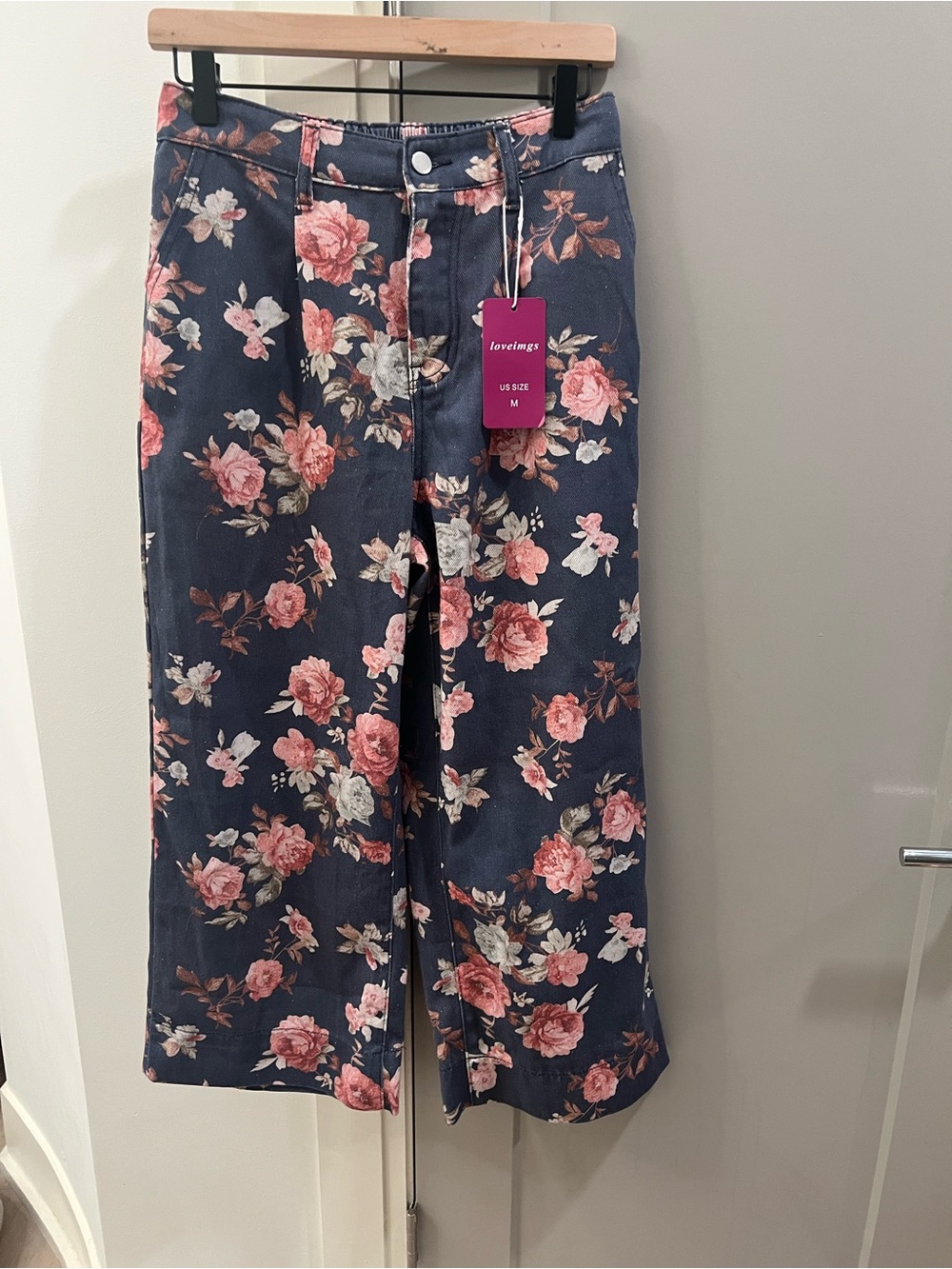 Navy Floral Lounge Pants - Pink & White Roses